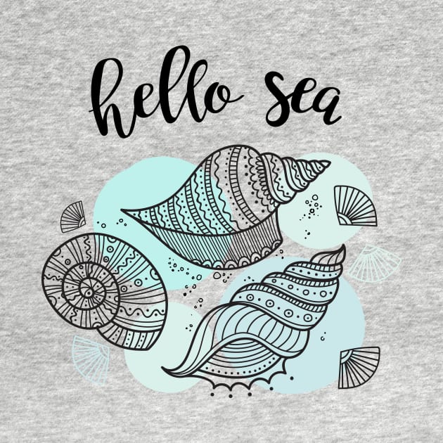 Hello Sea illustration with marine shells by yuliia_bahniuk